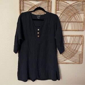 Citron Santa Monica Silk Asian Top Blouse‎ Tunic Textured Wave Print Sz S B14